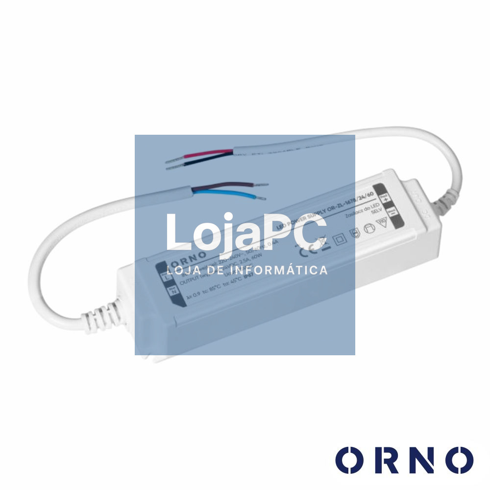 Fonte de Alimentação P/ Fitas LED 24V 60W 2.5A IP67 ORNO