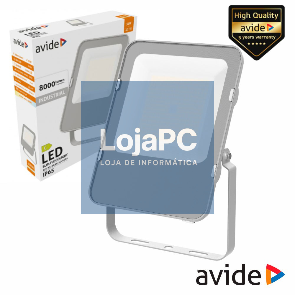 Foco LED Industrial 50W 230V 4000K 8000lm Cinza IP65 AVIDE