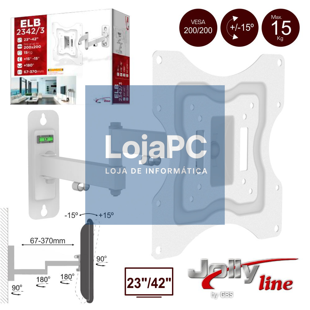 SUPORTE LCD/LED 27/42" 15KG VESA 200/200 C/ 2 BRAÇOS JOLLY