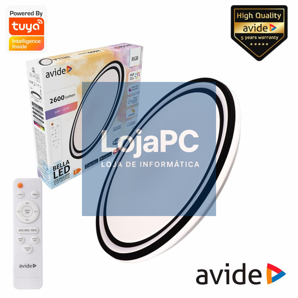 Aplique LED Redondo 24W 2600lm RGBW Tuya Bella AVIDE