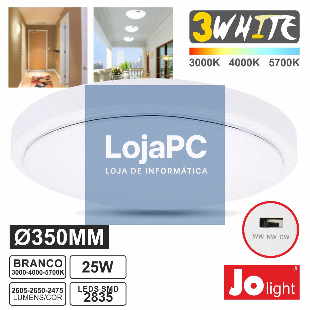 PAINEL LED REDONDO APLIQUE 25W TRIWHITE BRANCO SELECIONAVEL