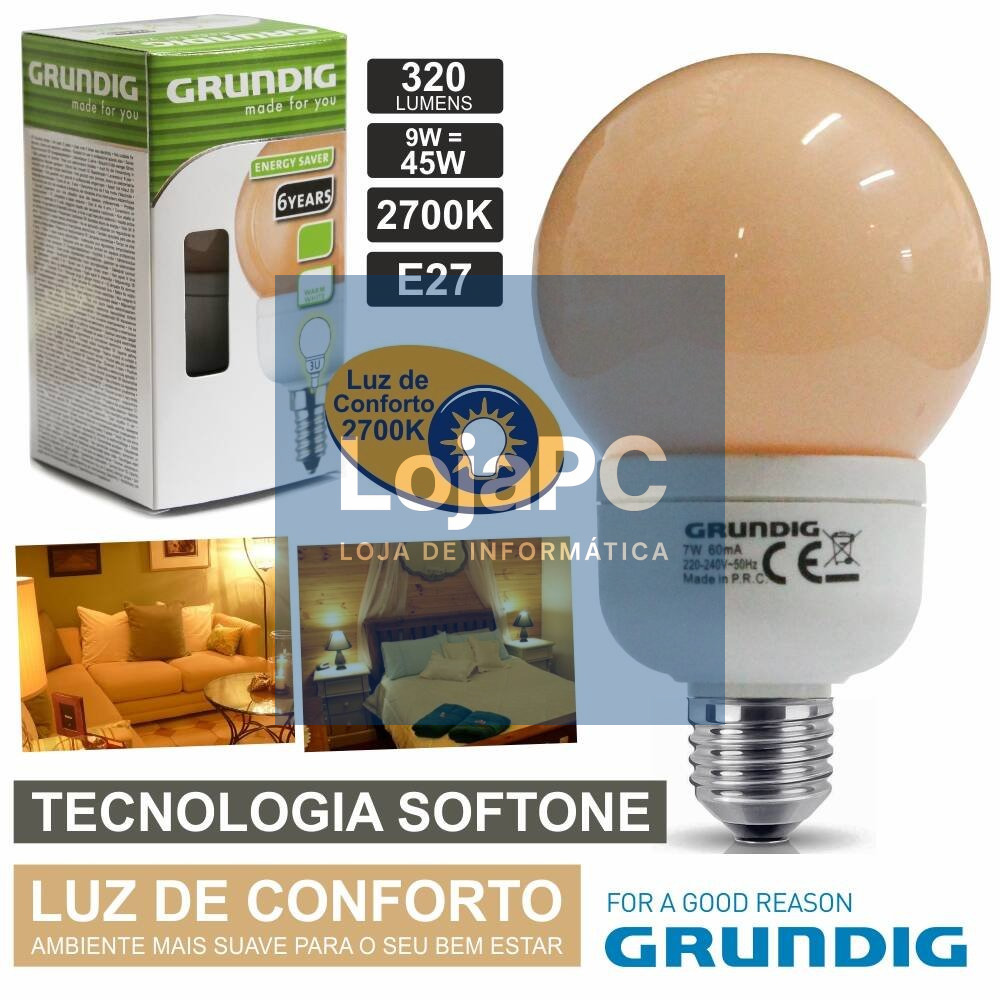 LÂMPADA E27 9W=45W 230V ECO TEC. SOFTONE 320LM GRUNDIG