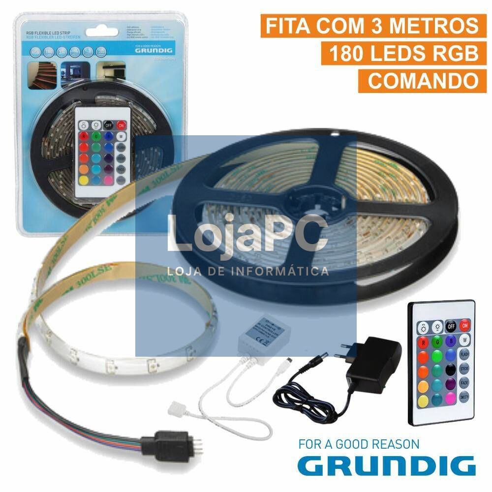 KIT FITA 180 LEDS 3528 IMPERMEÁVEL 12V 3M RGB C/ COMANDO