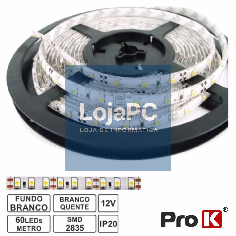FITA 300 LEDS 2835 BRANCO QUENTE 12V 5M PROK