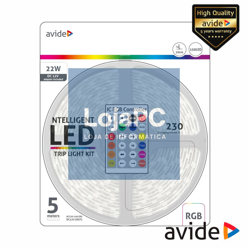 Kit Fita Digital 150 LEDS 5050 RGB 12V 5m IP65 IR AVIDE