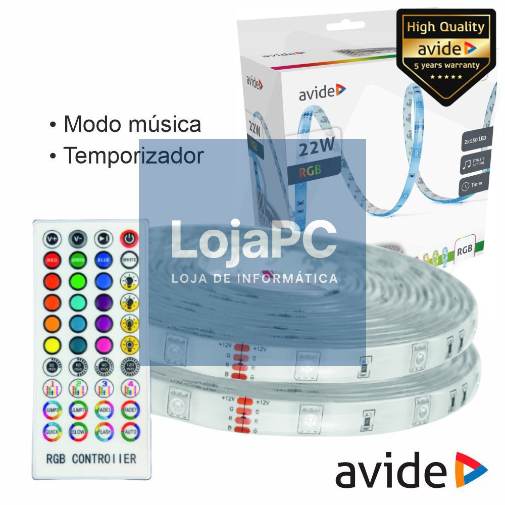 Kit 2 Fitas 150 LEDS 5050 RGB 12V 22W/m 5m IP65 AVIDE