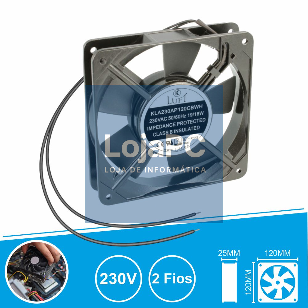 Ventoinha 230V 120x120x25mm 2 Fios KLA230AP120CBWH LUFT