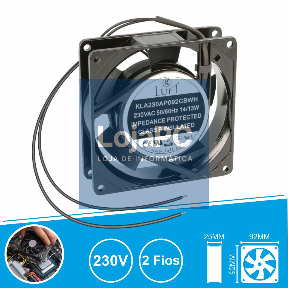Ventoinha 230V 92x92x25mm 2 Fios KLA230AP092CBWH LUFT