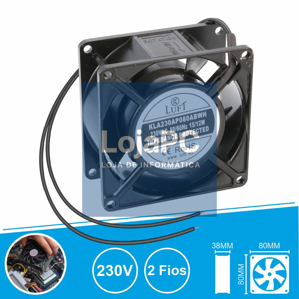 Ventoinha 230V 80x80x38mm 2 Fios KLA230AP080ABWH LUFT