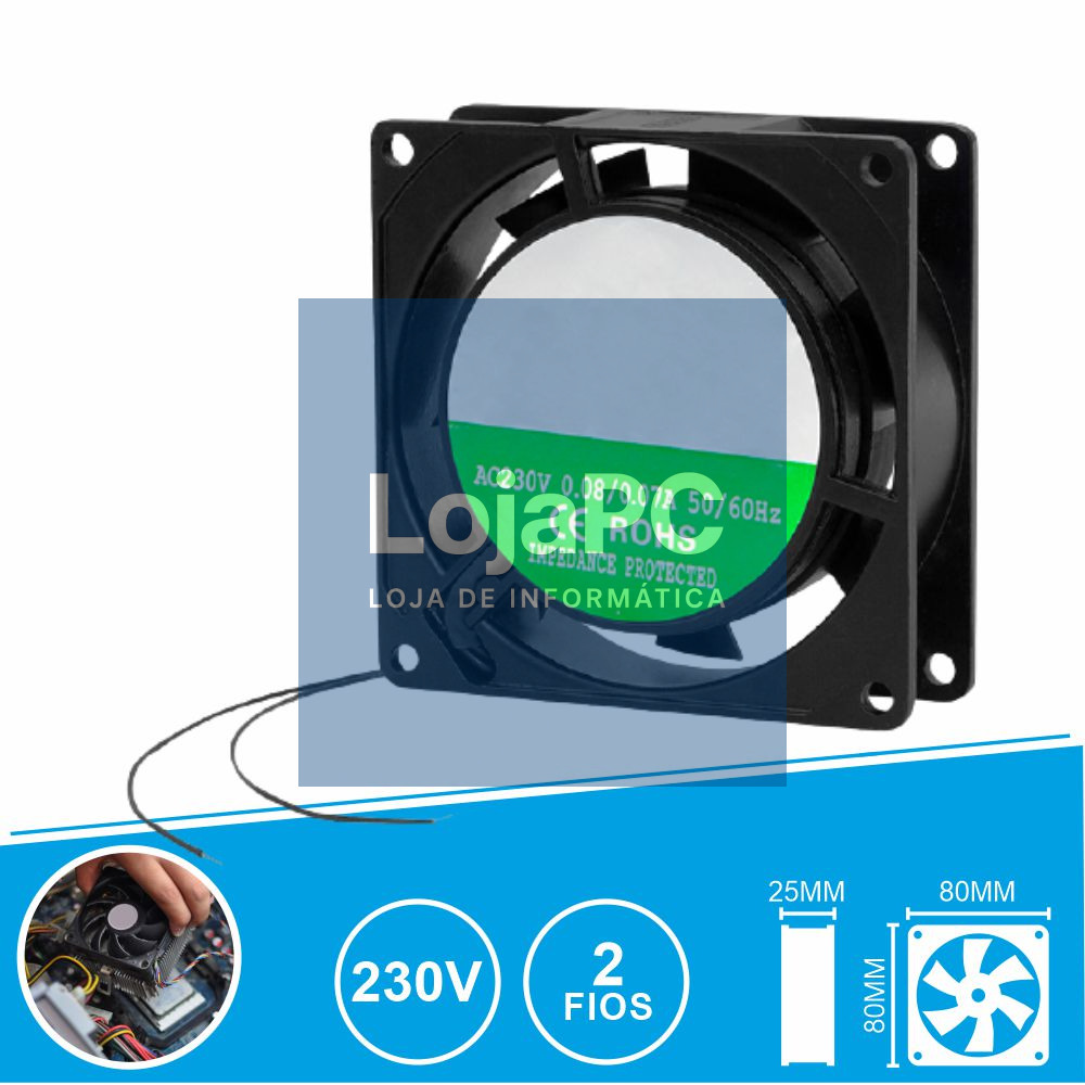 Ventoinha 230V 80x80x25mm 2 Fios