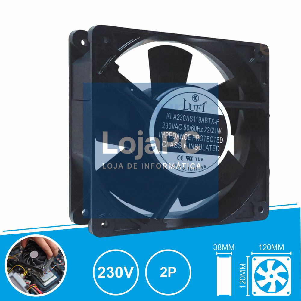 Ventoinha 230V 120x120x38mm 2 Pinos KLA230AS119ABTX-F LUFT