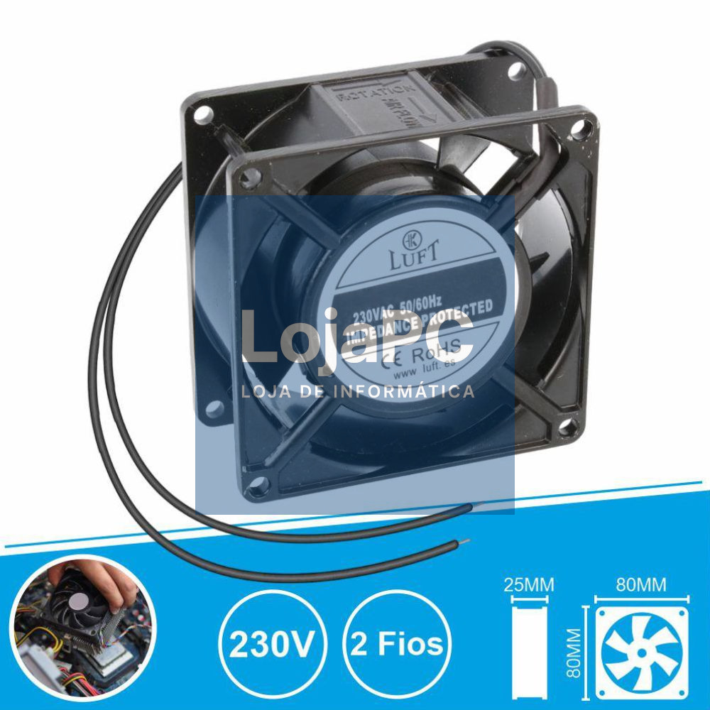 Ventoinha 230V 80x80x25mm 2 Fios KLA230AP080CBWS LUFT