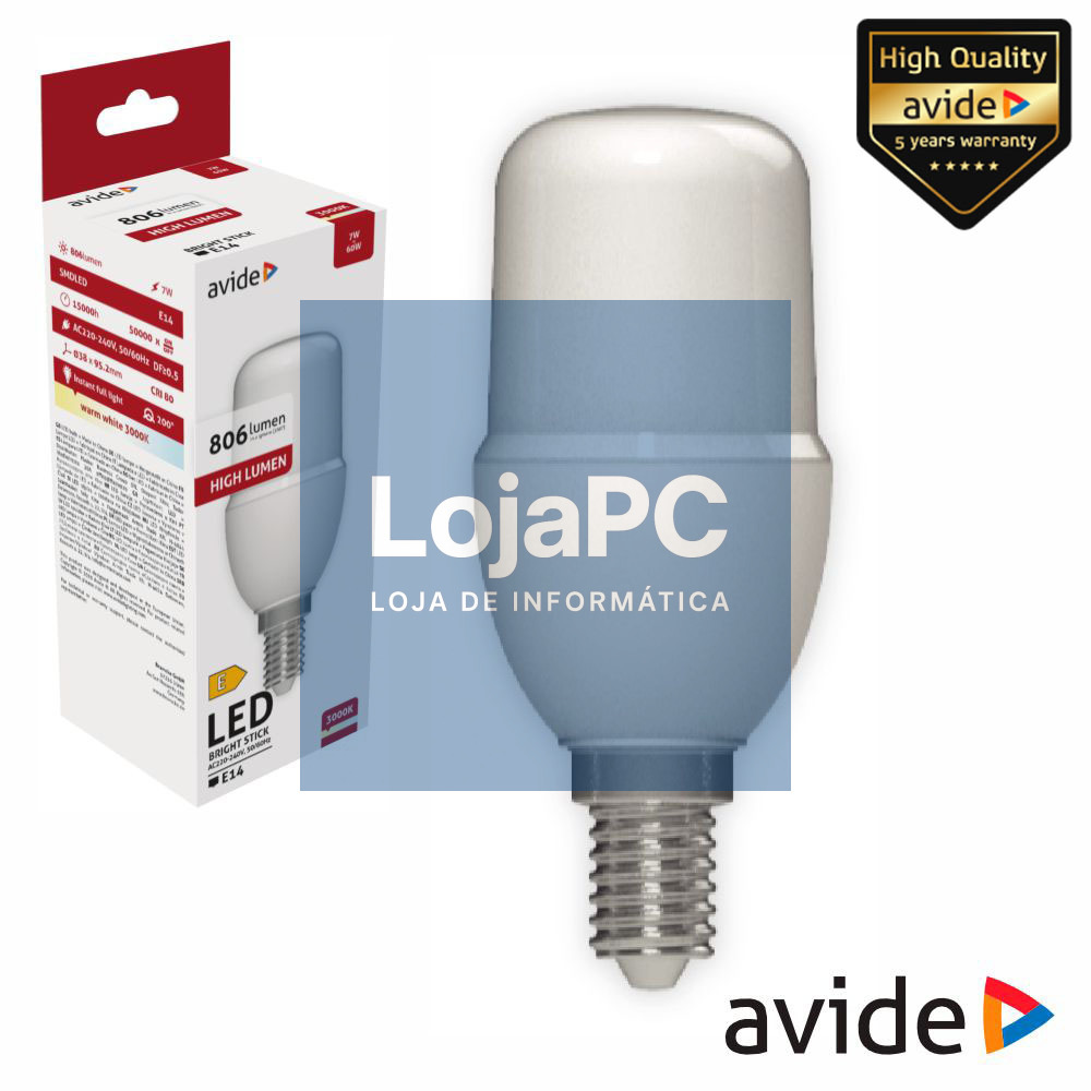 Lâmpada LED E14 Stick T37 7W 230V 3000K 806lm AVIDE