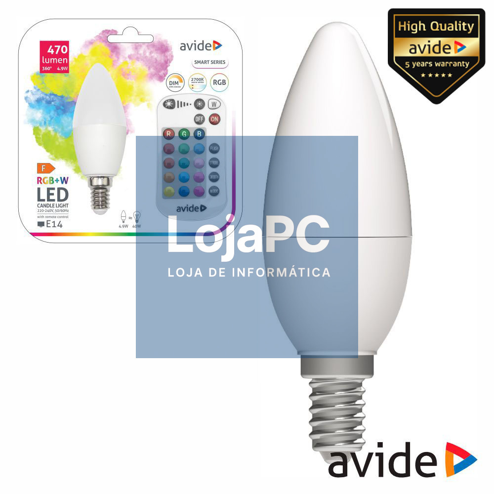 Lâmpada E14 Dimável 4.9W LED Globo RGB+W 2700K 470lm AVIDE