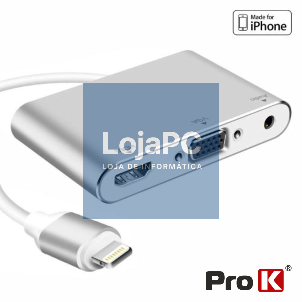 ADAPTADOR IPHONE MACHO / VGA+HDMI+AV PROK