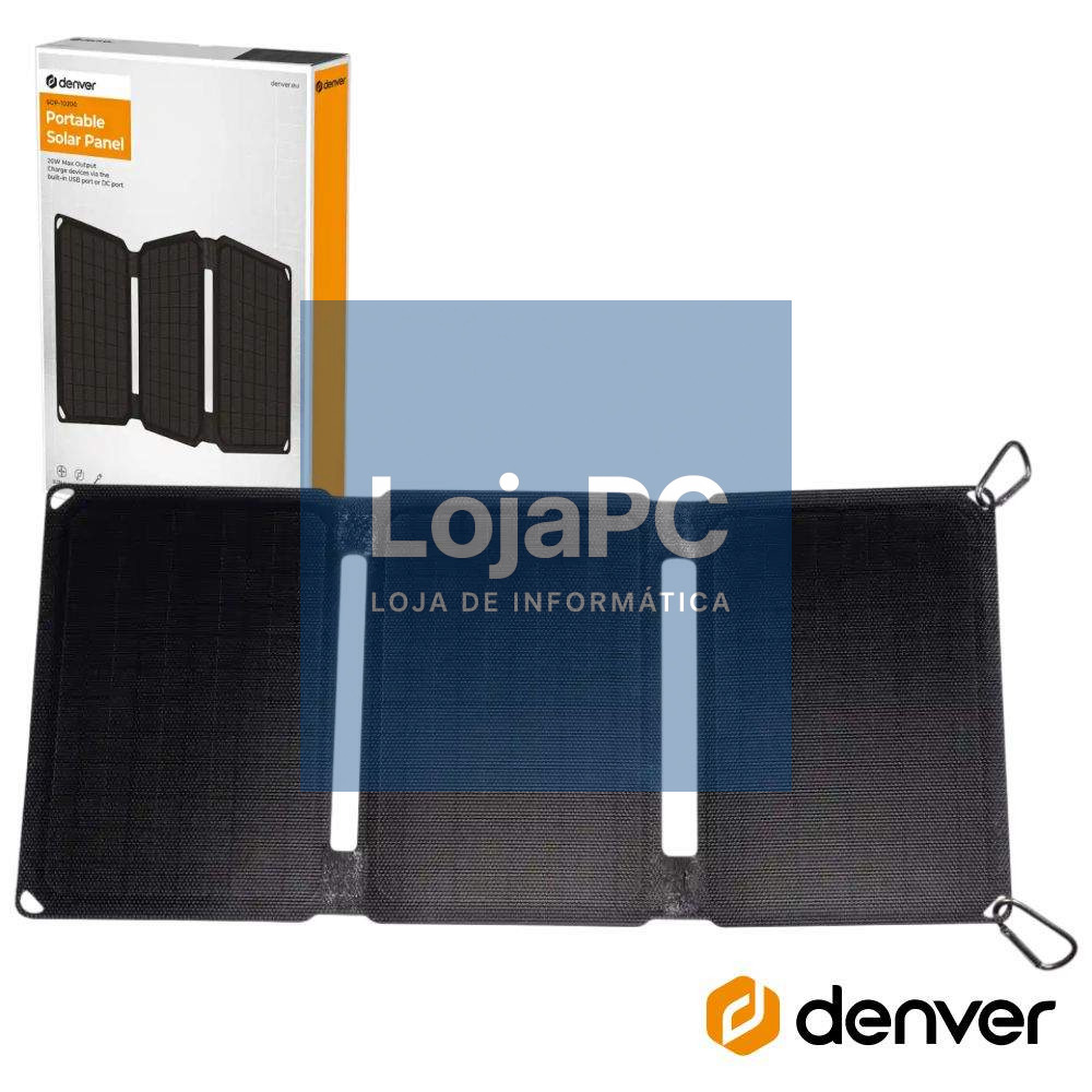 Painel Solar Portátil Dobrável 12V 20W USB-C QC3.0 DENVER