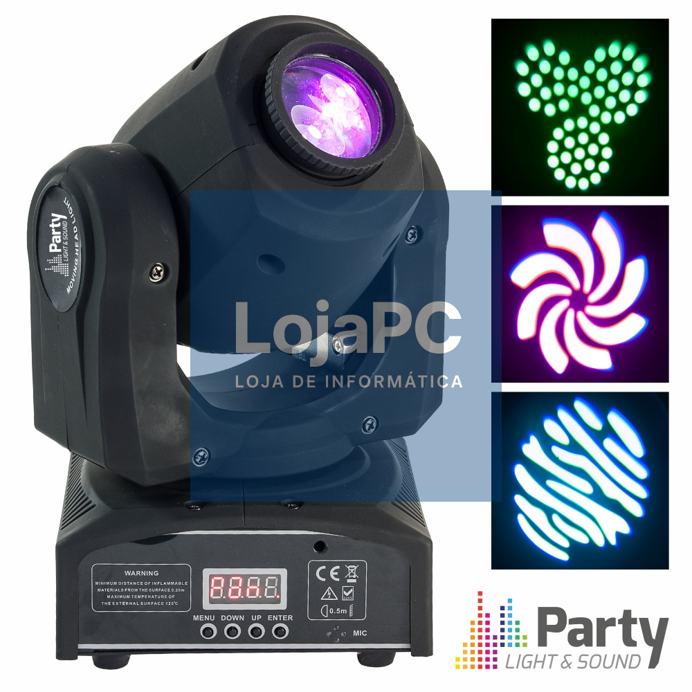 MOVING HEAD MINI 1 LED CREE BRANCO 10W GOBO DMX MIC PARTY