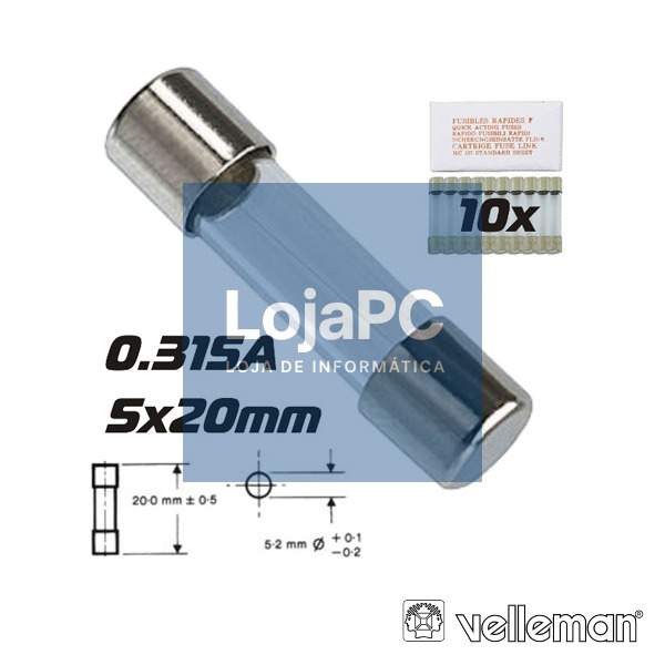 FUSÍVEL 5X20 FUSÃO RÁPIDA 0.315A (10X) VELLEMAN