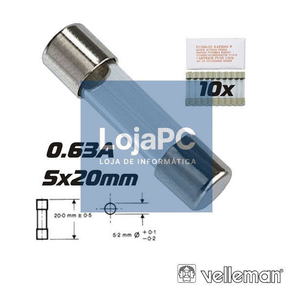 FUSÍVEL 5X20 FUSÃO RÁPIDA 0.63A (10X) VELLEMAN