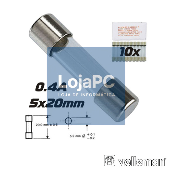 FUSÍVEL 5X20 FUSÃO RÁPIDA 0.4A (10X) VELLEMAN