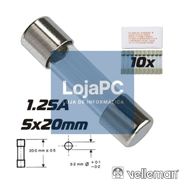FUSÍVEL 5X20 FUSÃO RÁPIDA 1.25A (10X) VELLEMAN