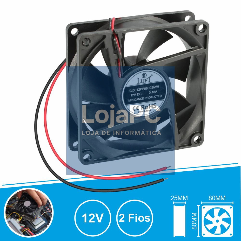Ventoinha 12V 80x80x25mm 2 Fios KLD012PP080CBWH LUFT