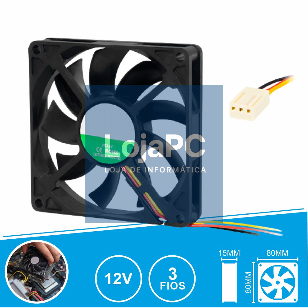 Ventoinha 12V 80x80x15mm 3 Fios