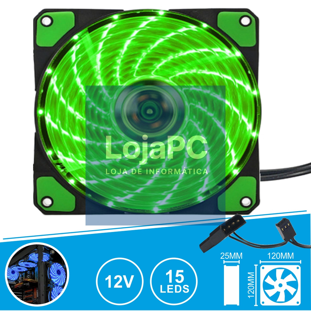 VENTOINHA 12V 120x120x25MM C/ 15 LEDS VERDE