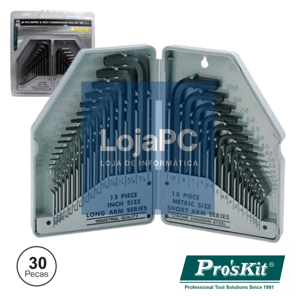 CONJUNTO DE 30 CHAVES HEXAGONAIS SAE/M PROSKIT