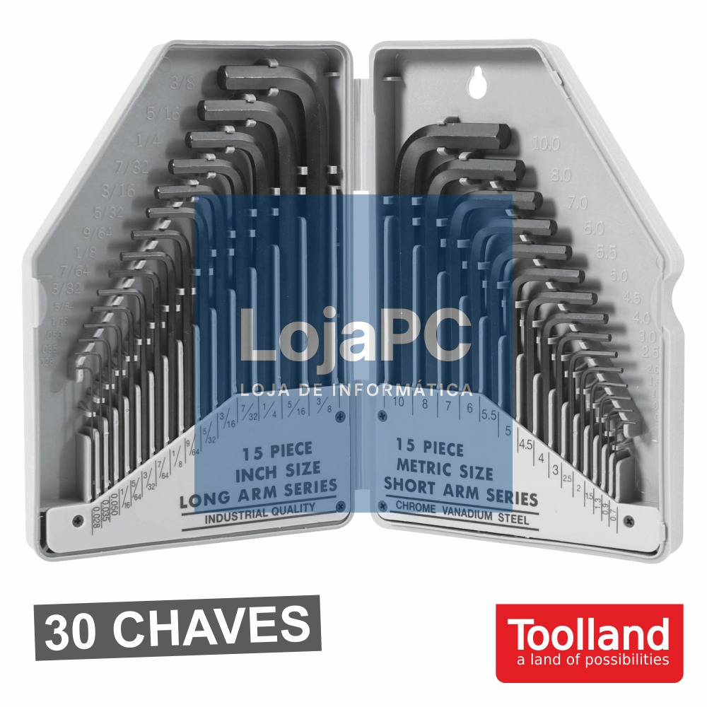 CONJUNTO DE 30 CHAVES HEXAGONAIS SAE/M TOOLLAND