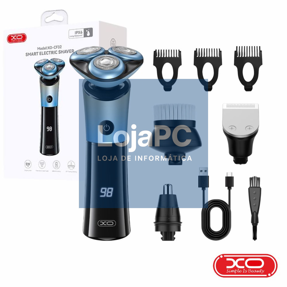 Máquina Barbear Multifunções S/ fios 5W 600mAh IPX6 Preto XO