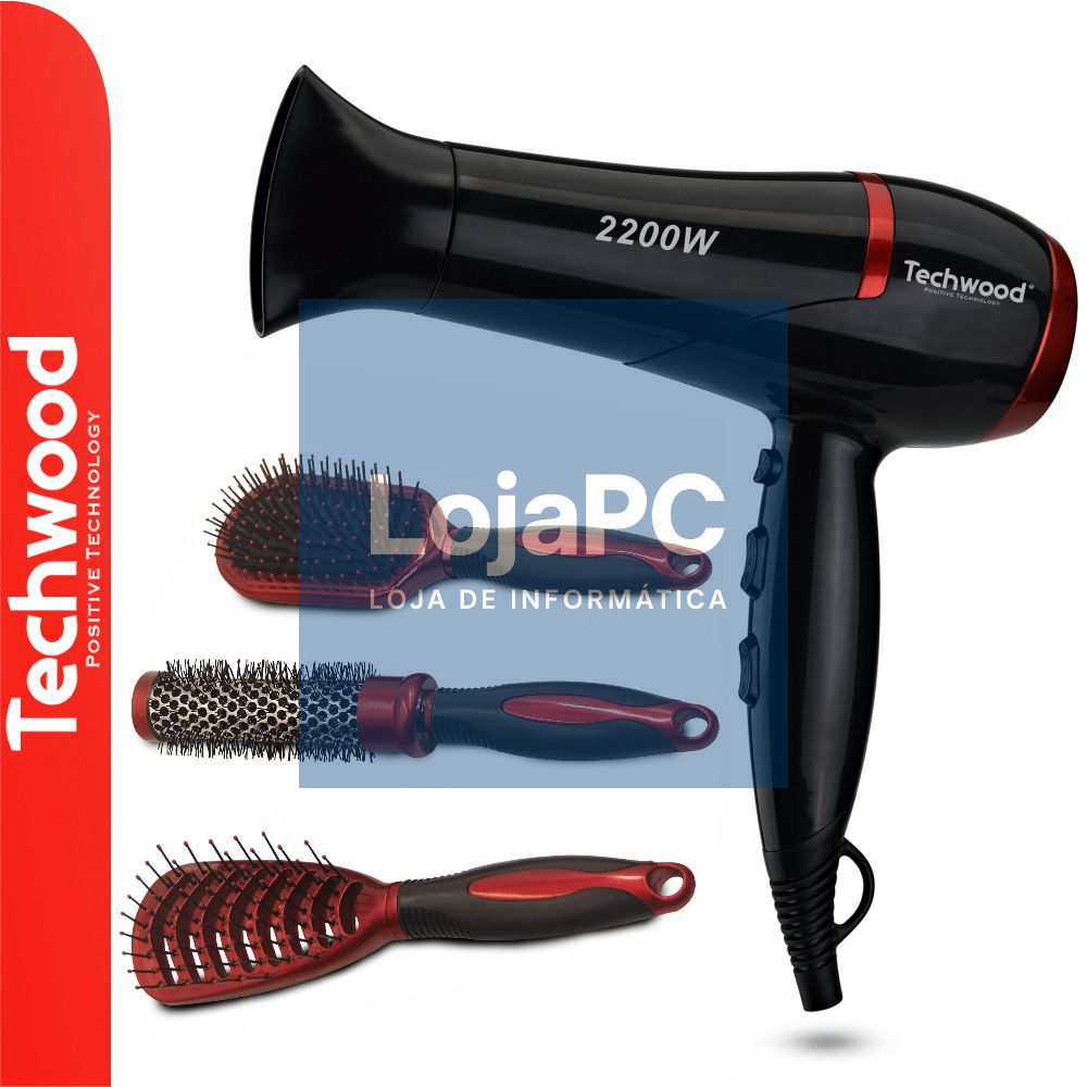 Conjunto Secador e Escovas de Cabelo 2200W TECHWOOD