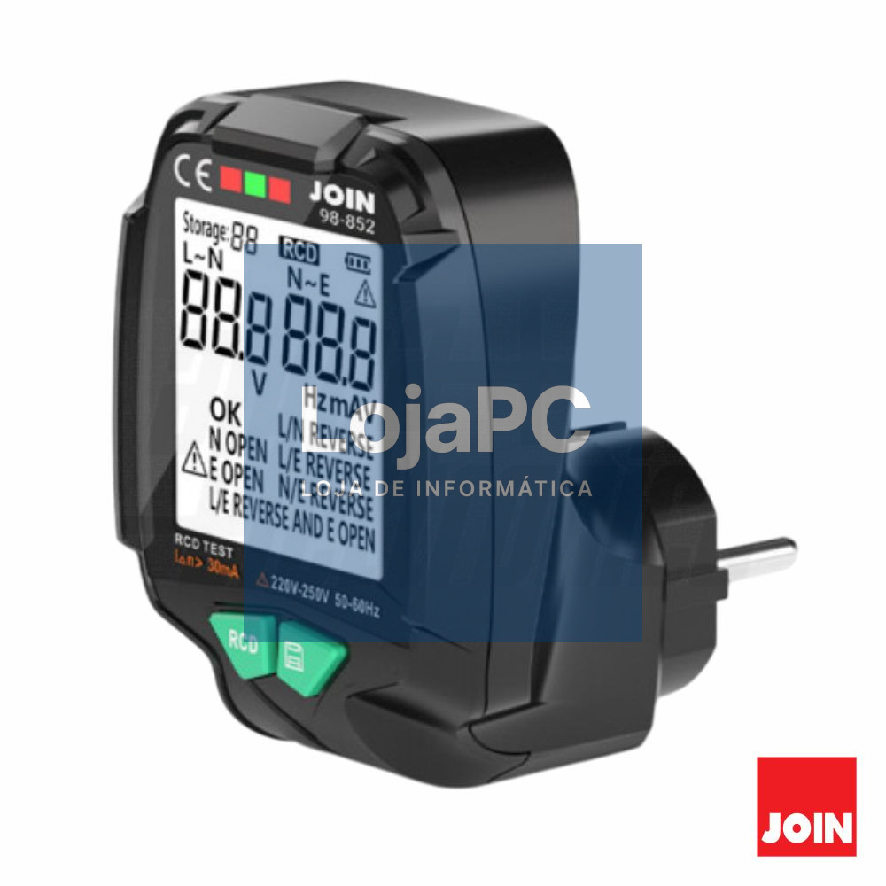 Testador de Tomadas Schuko 230V AC C/ RCD C/ LCD JOIN