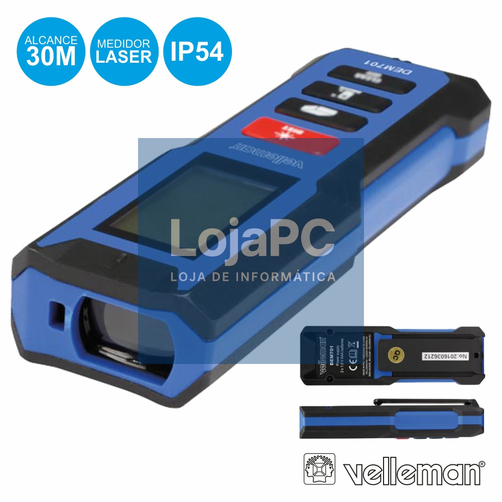 MEDIDOR DE DISTÂNCIAS DIGITAL C/ LASER 30M VELLEMAN
