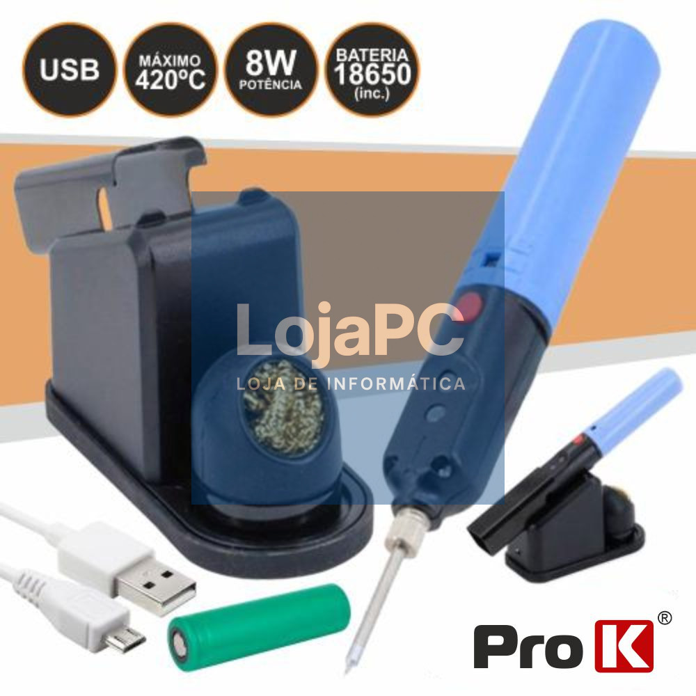 FERRO DE SOLDAR 8W C/ BATERIA CARREGADOR E SUPORTE PROK