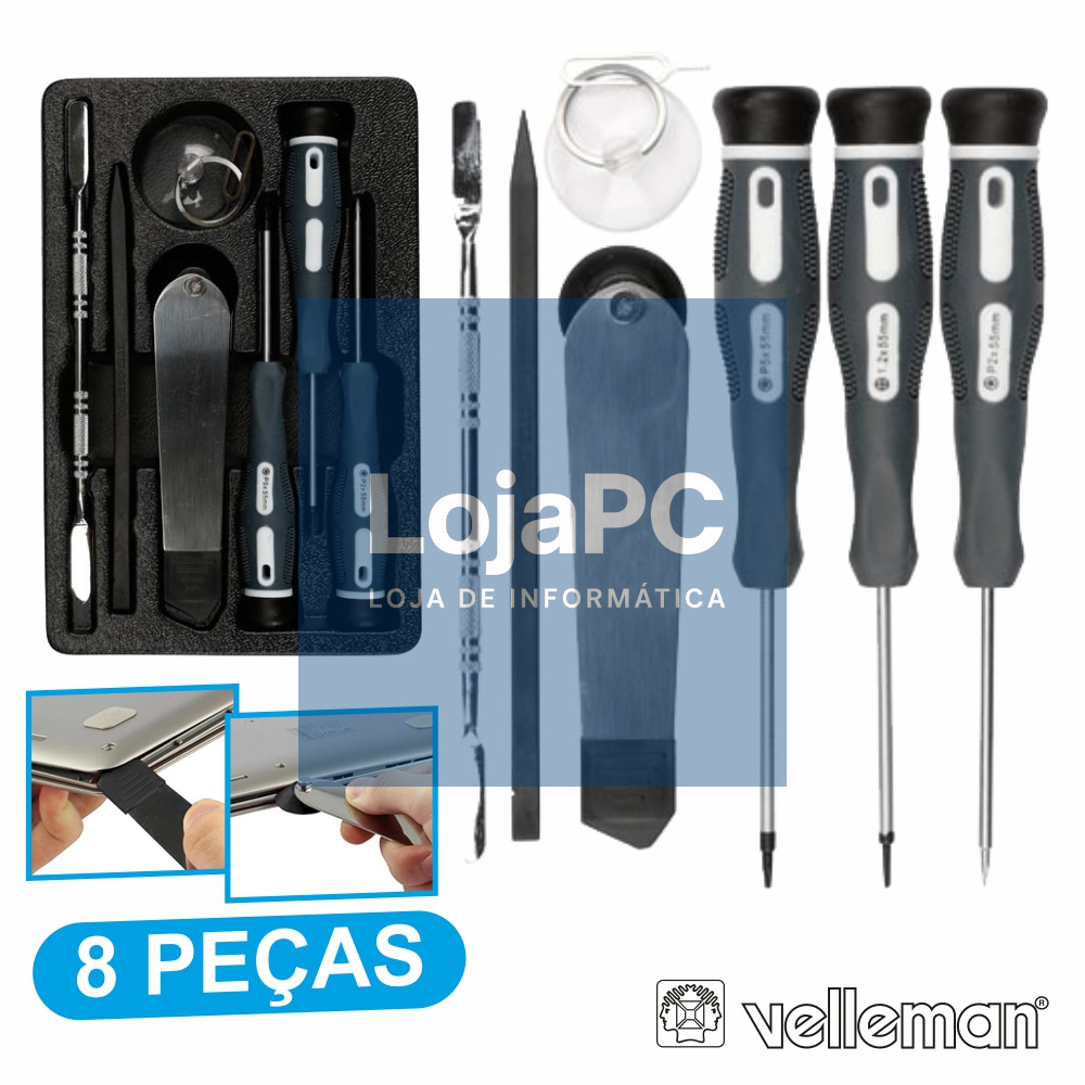 CONJUNTO DE FERRAMENTAS MANUTENÇÃO TELEMÓVEIS 8X VELLEMAN