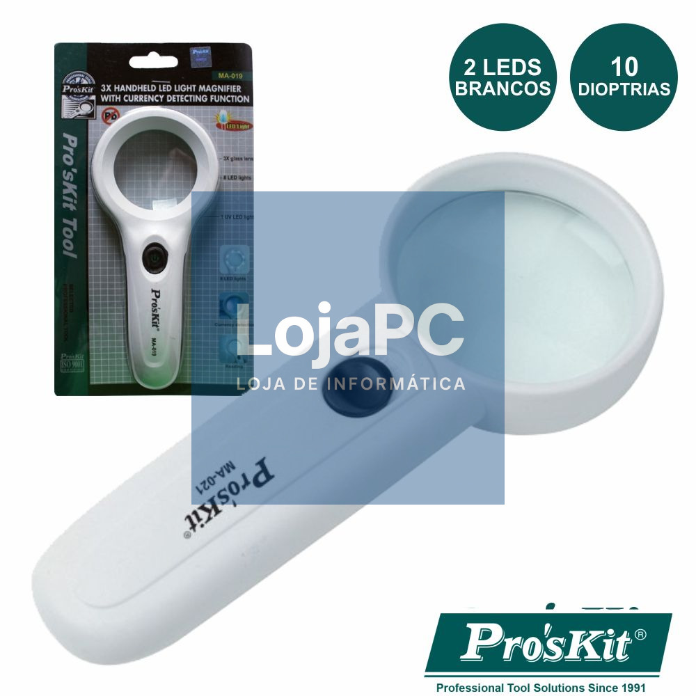 LUPA C/ ILUMINAÇÃO 2 LED 10X PROSKIT