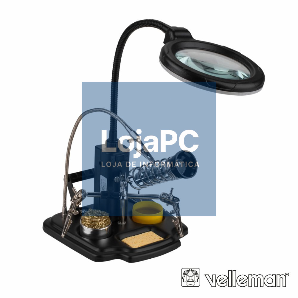 Suporte p/ Soldadura c/ Candeeiro, Pinças, Lupa e Acessórios
