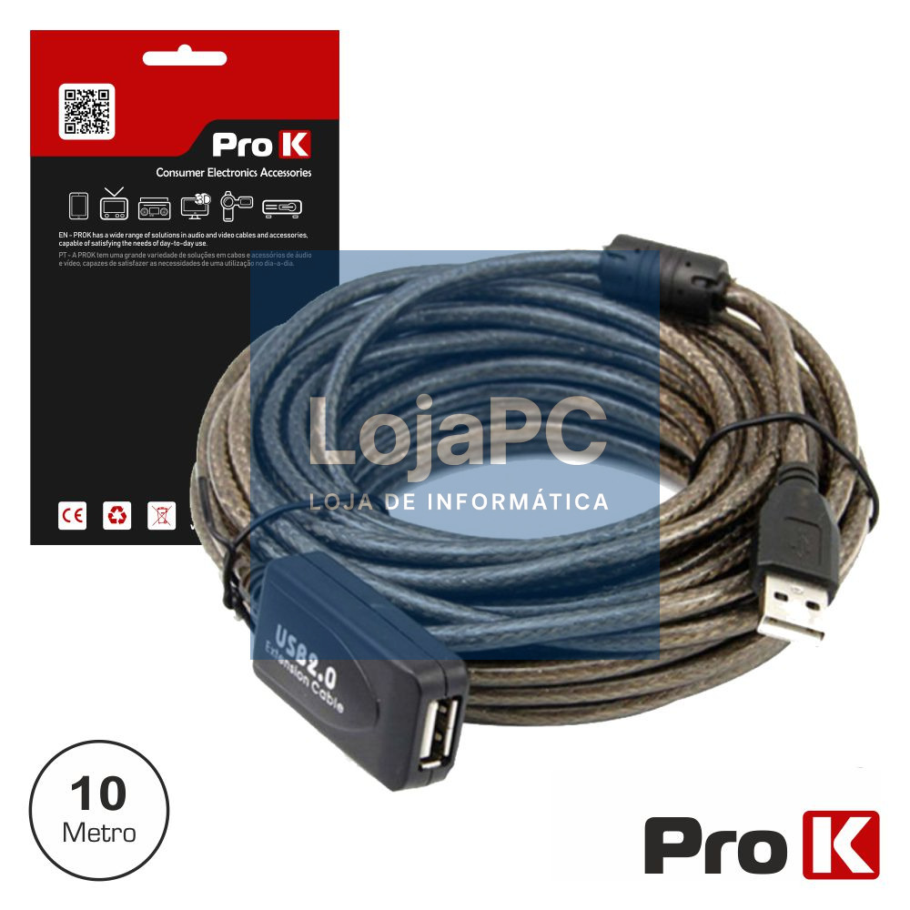 CABO USB-A 2.0 MACHO / USB-A FÊMEA AMPLIFICADO 10M PROK