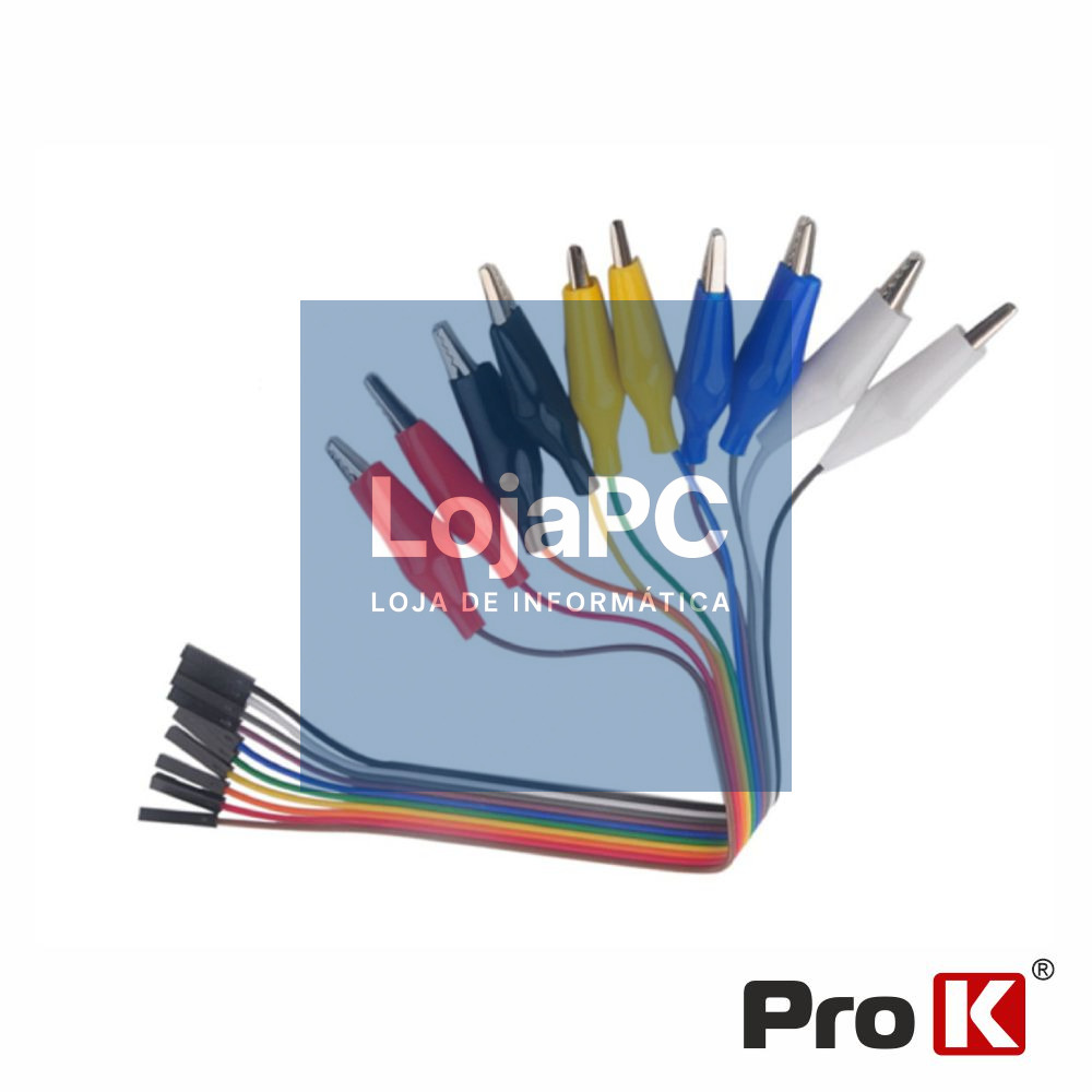 KIT 10 Cabos de ligação Jumper Fêmea / Pinças Crocodilo PROK