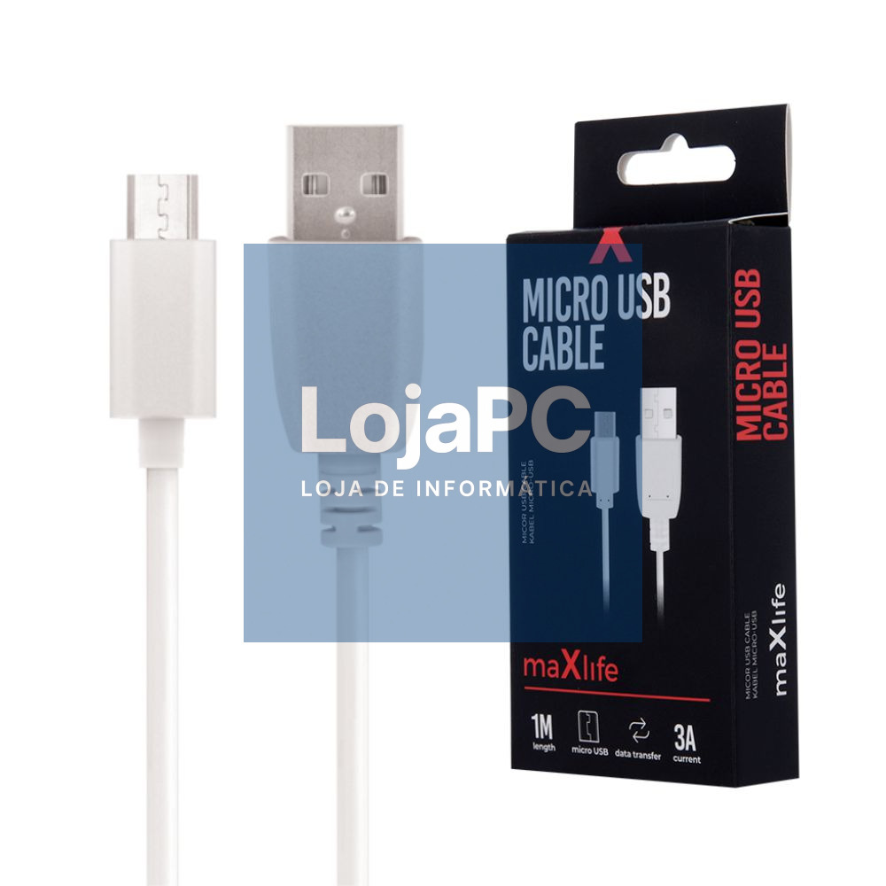 Cabo USB-A 2.0 3A Macho / Micro USB-B Branco 1m