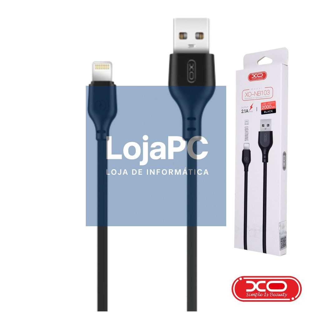 Cabo USB-A 2.0 Macho / Lightning 8P 2.1A 2M Preto XO