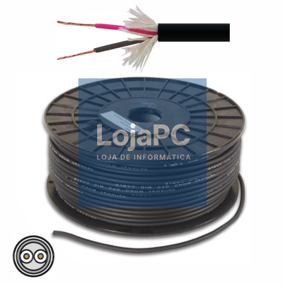 CABO MICROFONE 2 CONDUTORES + MALHA 2X0.08MM² Ø3MM PRETO
