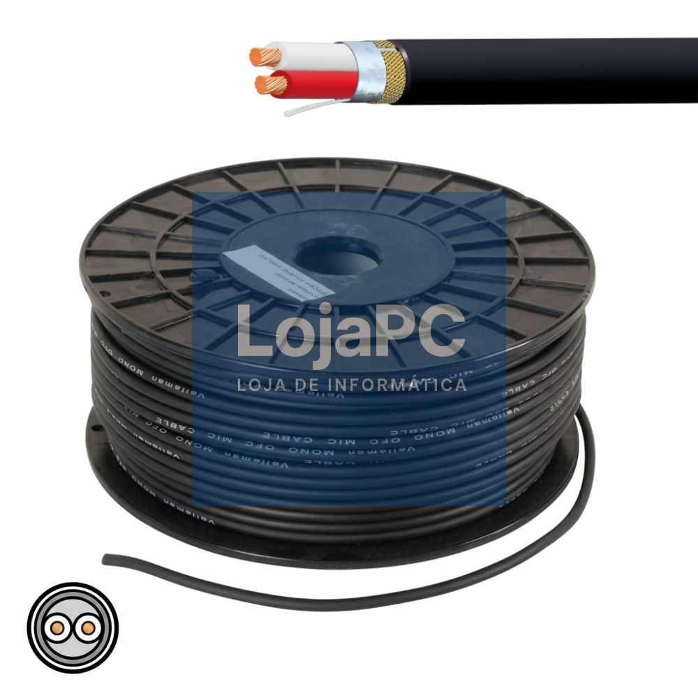 CABO MICROFONE 2 CONDUTORES + MALHA 2X0.35MM² Ø6.3MM PRETO