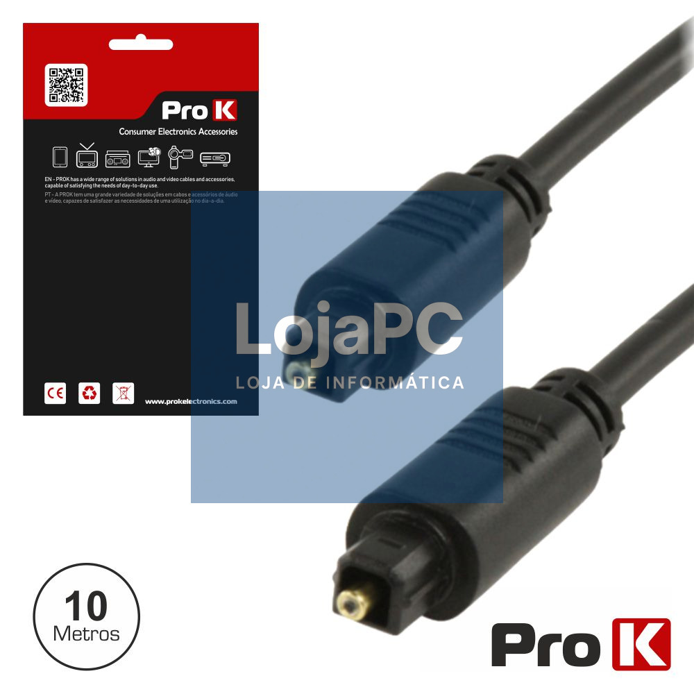 CABO FIBRA ÓPTICA TOSLINK-TOSLINK 10M PRETO PROK
