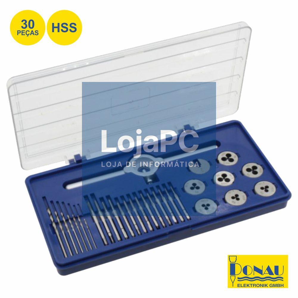 CONJUNTO DE CHAVES P/ ABRIR ROSCA HSS 30 PEÇAS M1-M2.5 DONAU