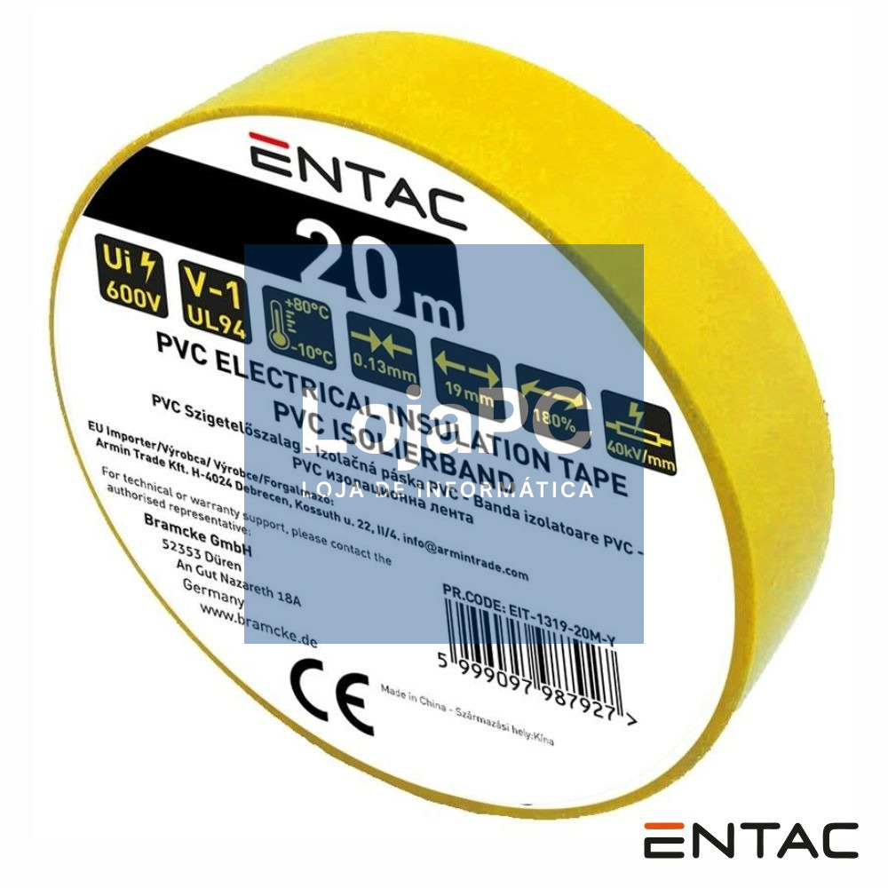 Fita Isoladora Amarela 19mm 20m ENTAC