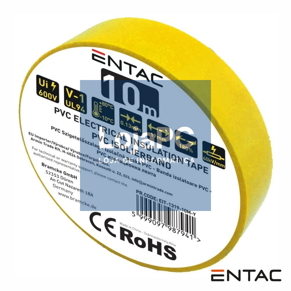 Fita Isoladora PVC 19mm 10m Amarelo ENTAC