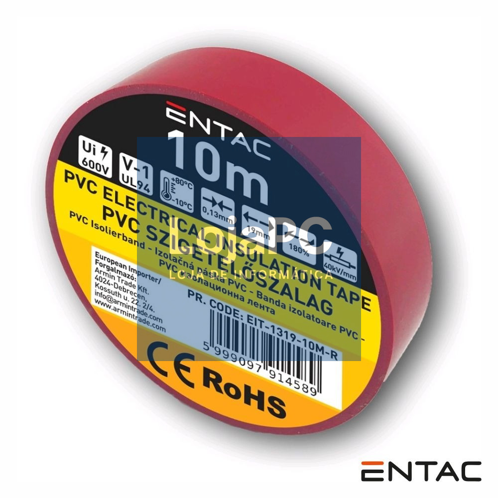 Fita Isoladora PVC 19mm 10m Vermelho ENTAC