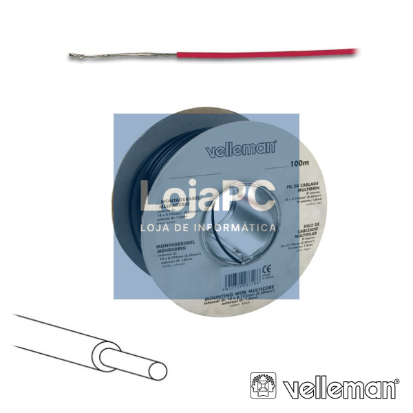 CABO UNIFILAR VERMELHO 0.5MM ROLO 100M VELLEMAN